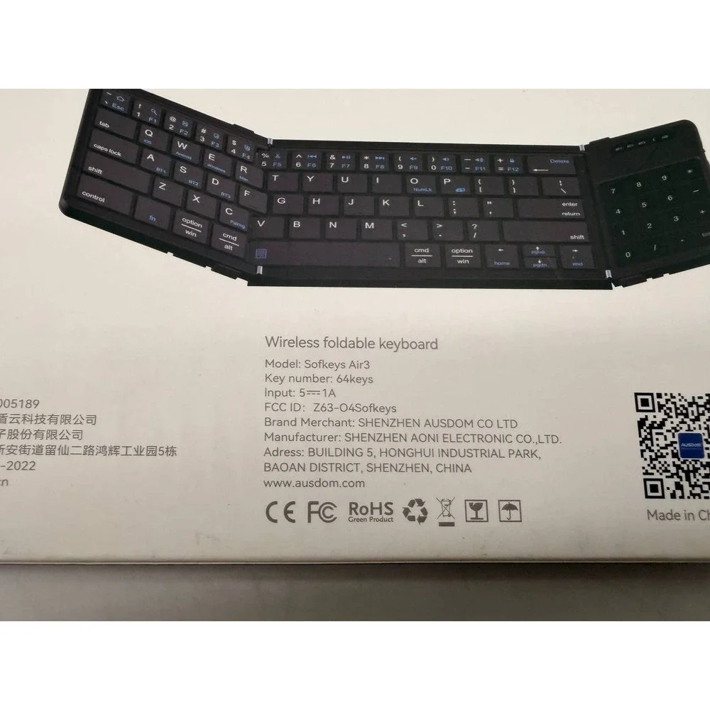 AUSDOM SOFKEYS Air 3 Wireless Foldable Keyboard with Numpad